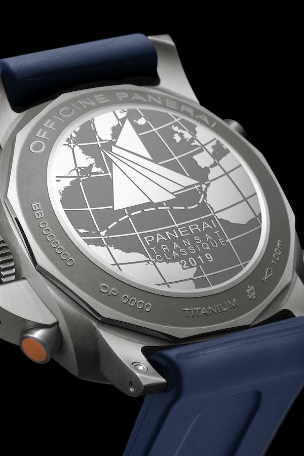 The Panerai Transat Classique 2019 logo etched on the back